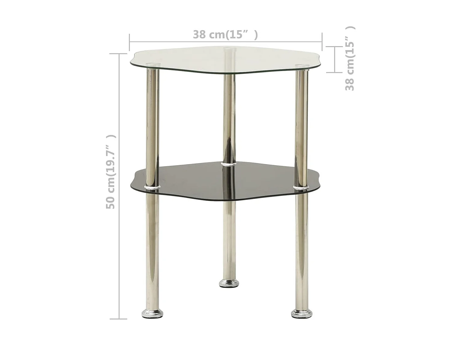 2-laags tafel Transparant en zwart 38x38x50 cm Gehard glas