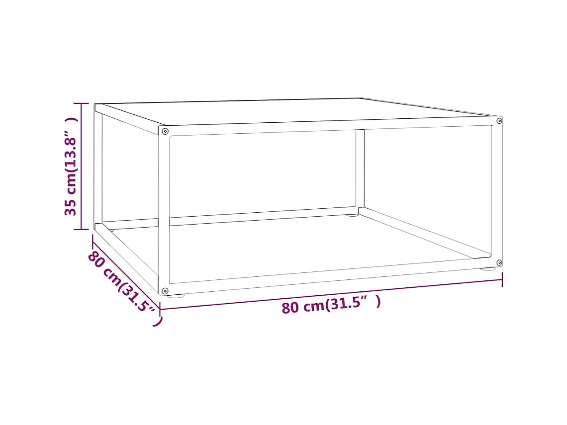 Table basse Noir avec verre marbre blanc 80x80x35 cm