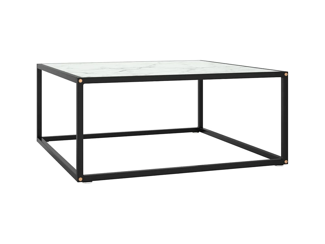 Table basse Noir avec verre marbre blanc 80x80x35 cm