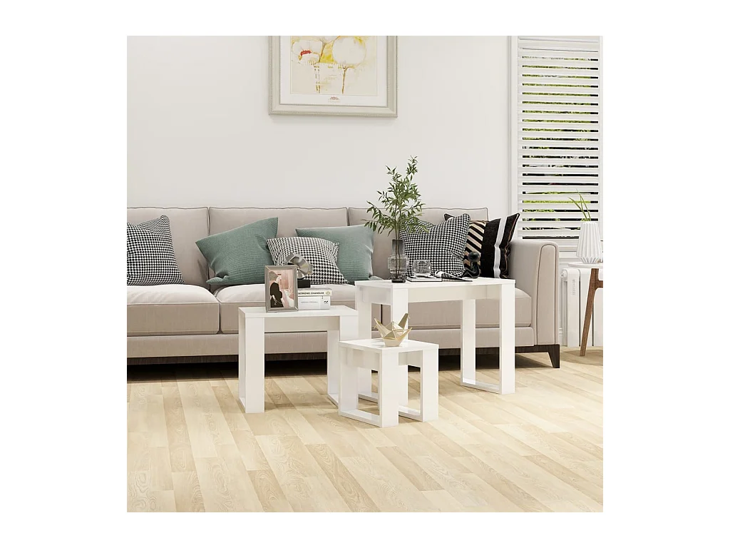 Tables gigognes 3 pcs Blanc brillant Bois d'ingénierie