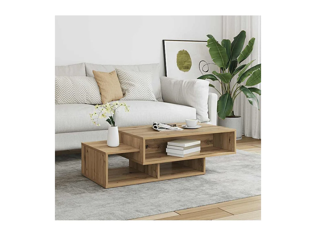 Mesa de centro de roble artesanal 105x55x32 cm madera de ingeniería