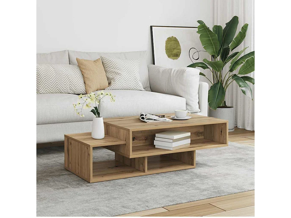 Mesa de centro de roble artesanal 105x55x32 cm madera de ingeniería