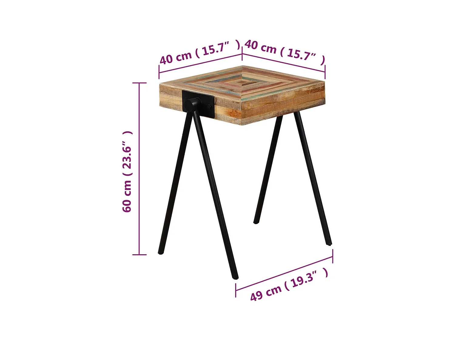 Tavolino laterale in teak massello recuperato