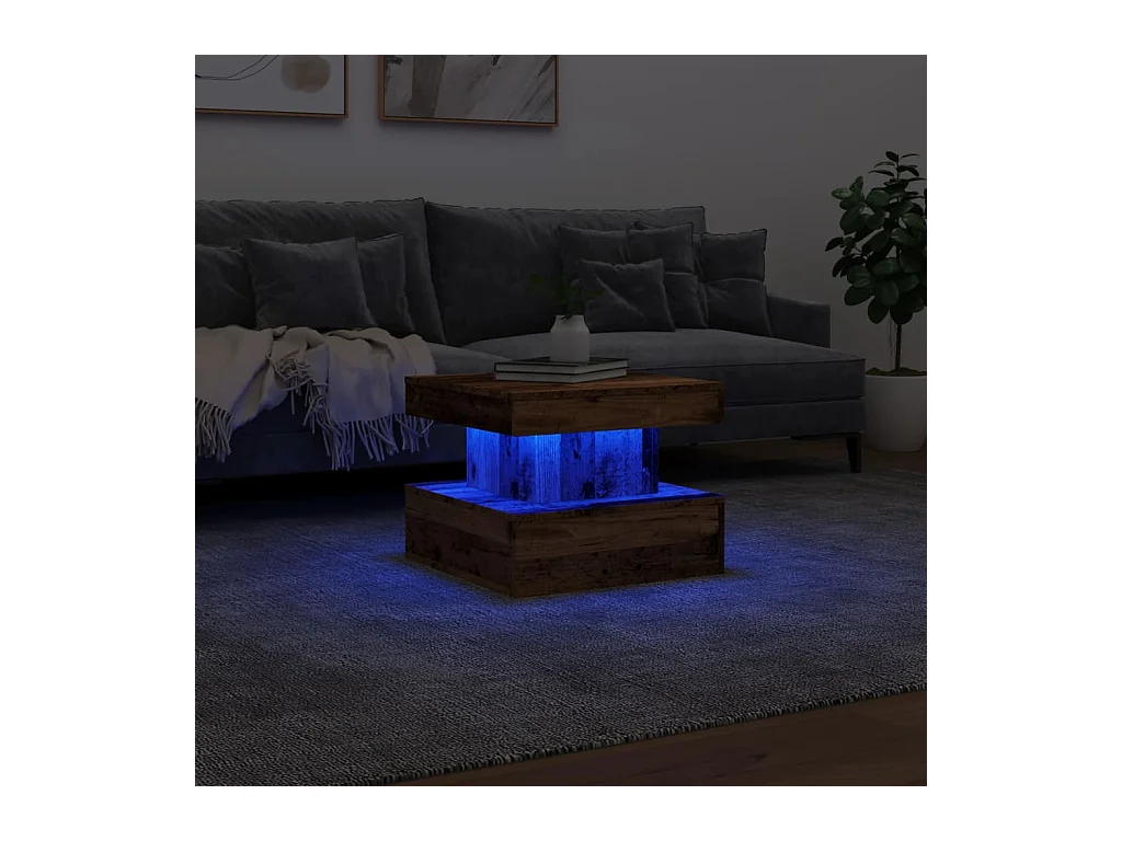 Salontafel met LED-verlichting oud hout 50x50x40 cm