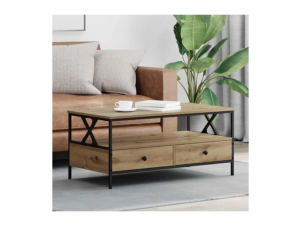 Table basse chêne artisanal 100 x 51 x 45 cm Bois d'ingénierie