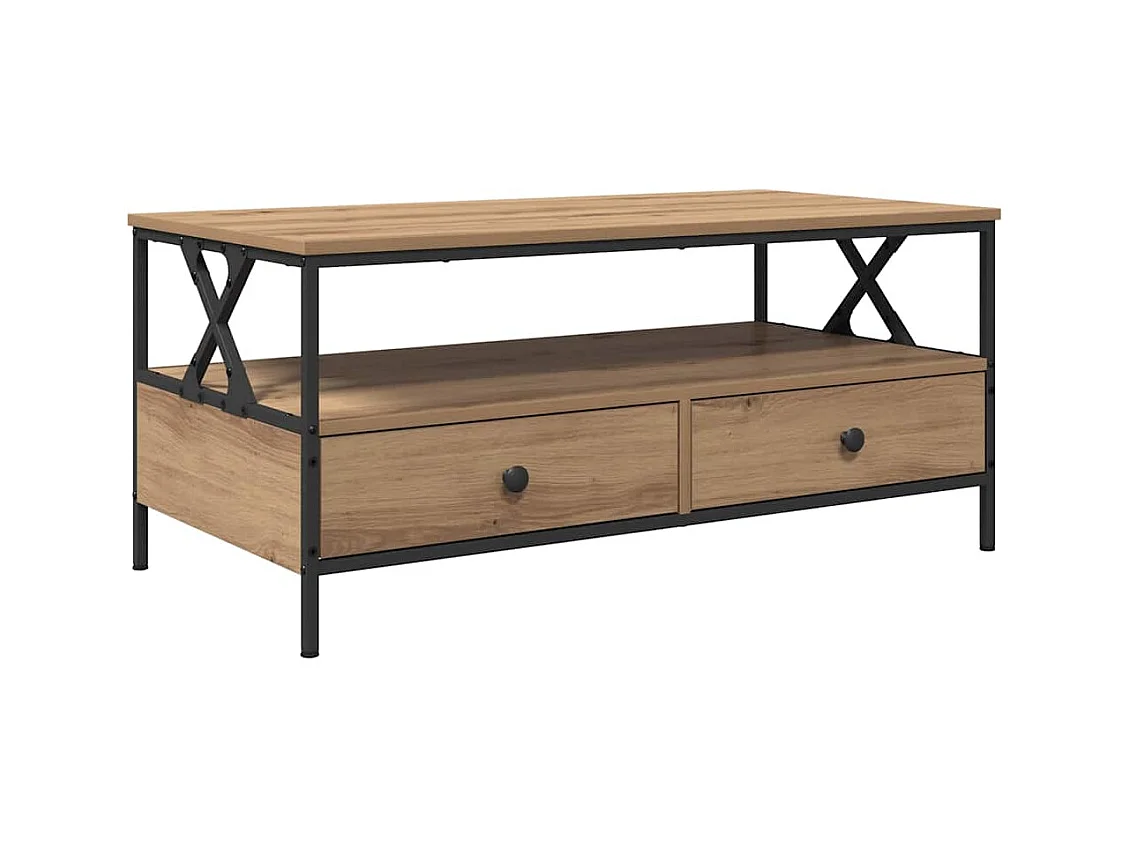 Table basse chêne artisanal 100 x 51 x 45 cm Bois d'ingénierie