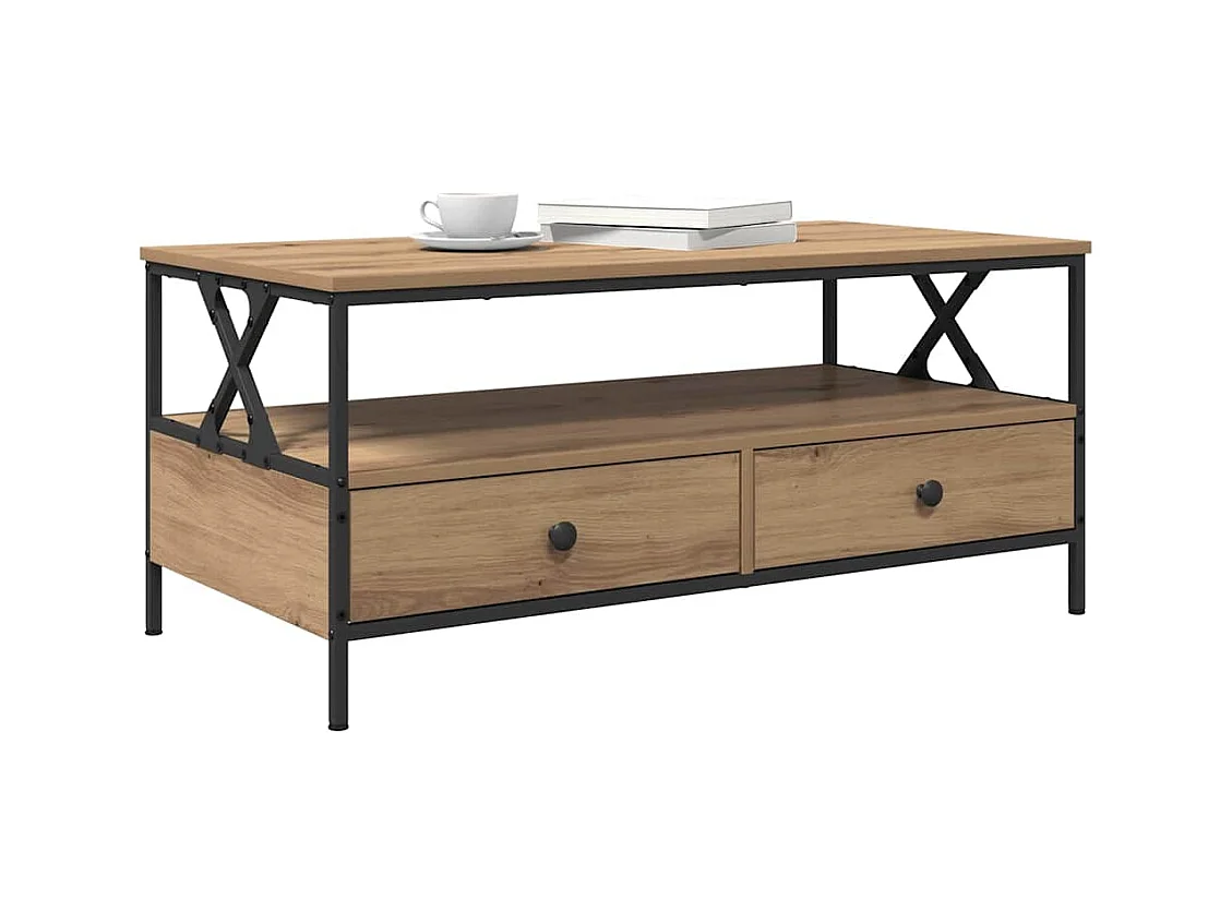 Table basse chêne artisanal 100 x 51 x 45 cm Bois d'ingénierie