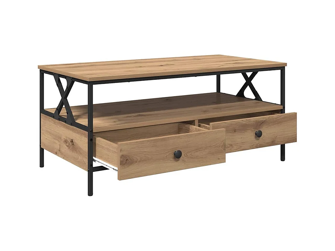 Table basse chêne artisanal 100 x 51 x 45 cm Bois d'ingénierie