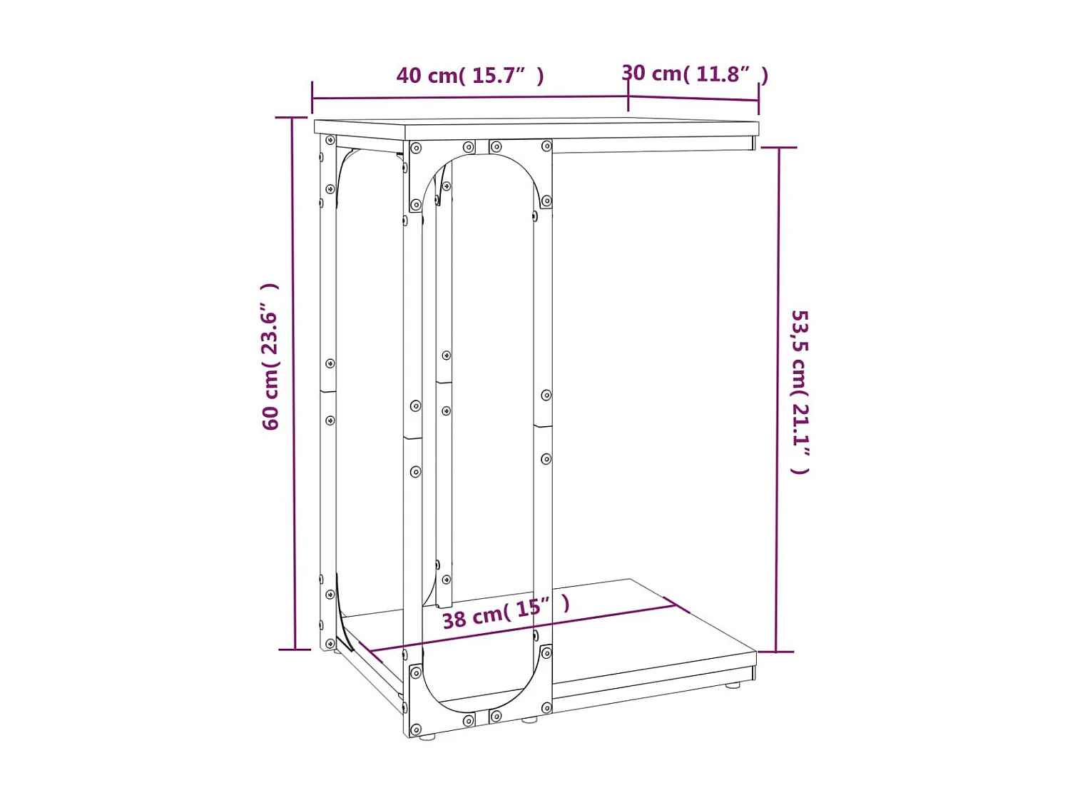 Tavolino laterale in rovere affumicato 40x30x60 cm in legno ingegnerizzato