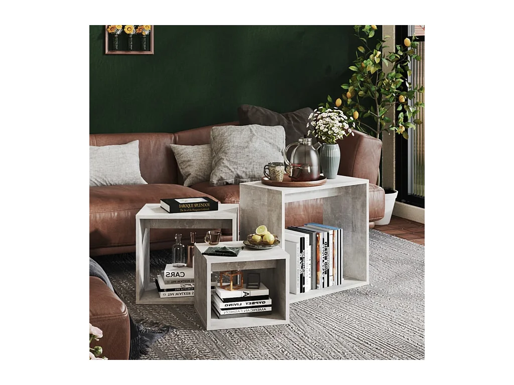 Bijzettafels 3 stuks Betongrijs Agglomeraat