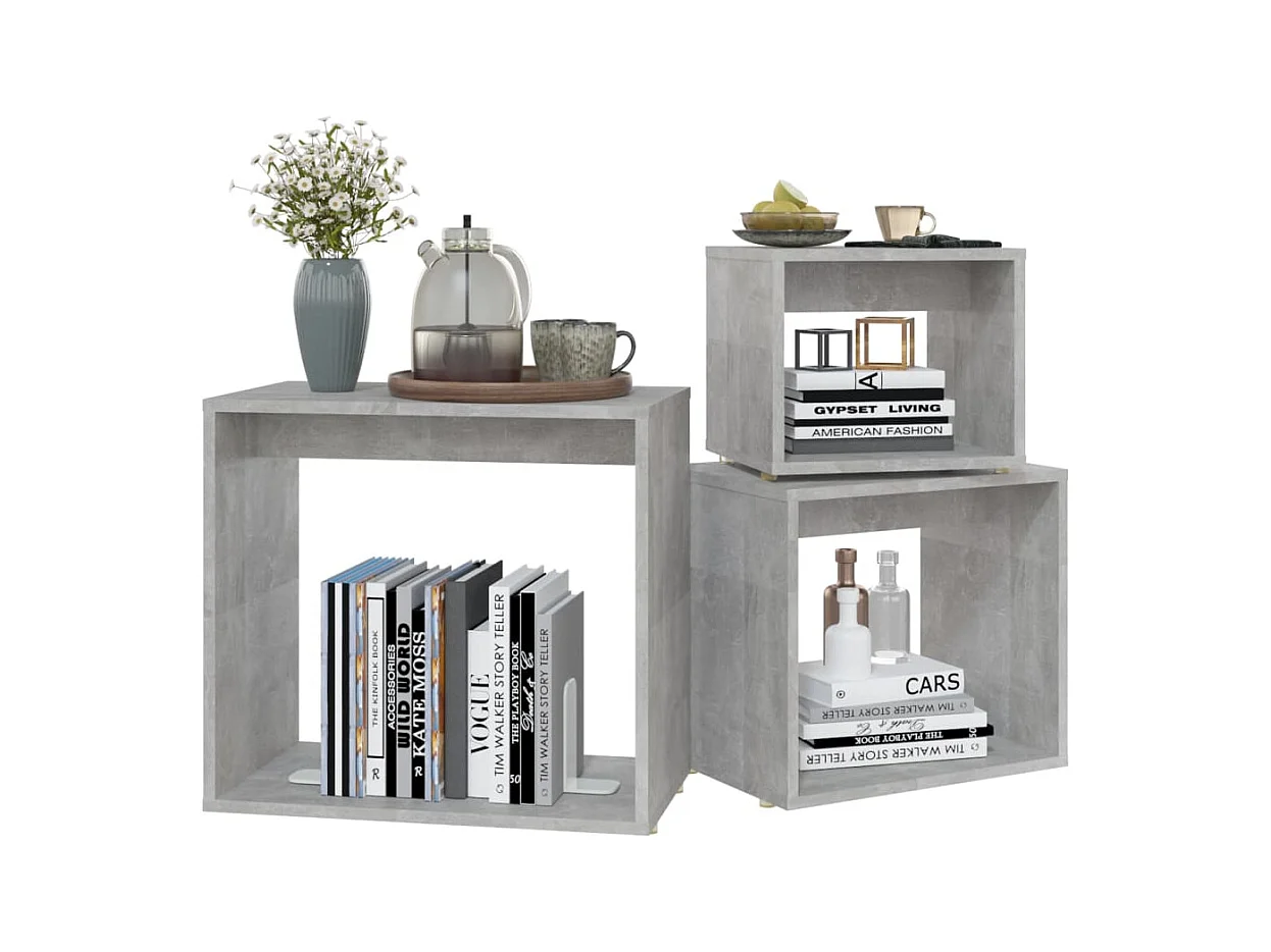 Bijzettafels 3 stuks Betongrijs Agglomeraat