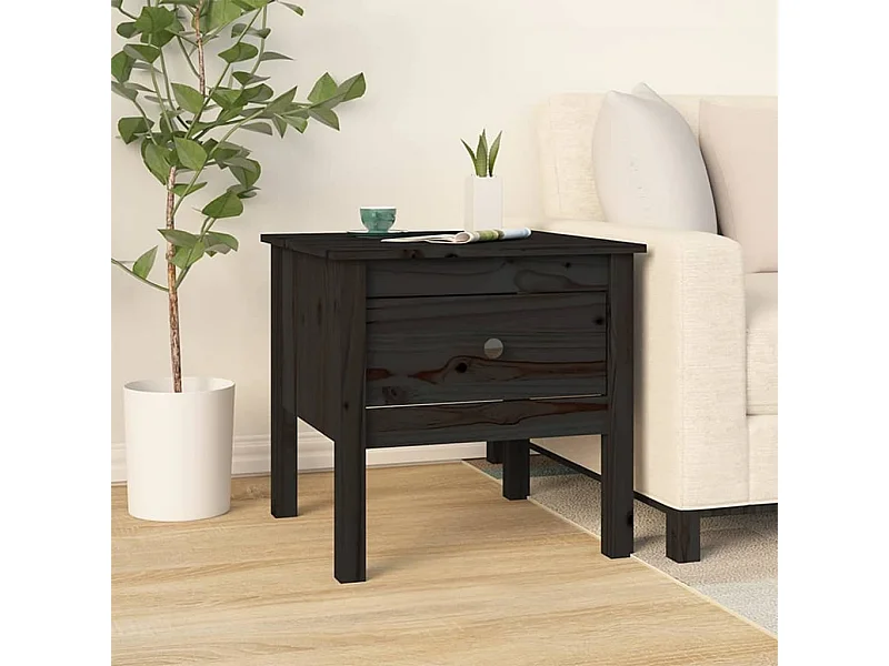 Tavolino laterale Nero 50x50x49 cm Legno massello di pino