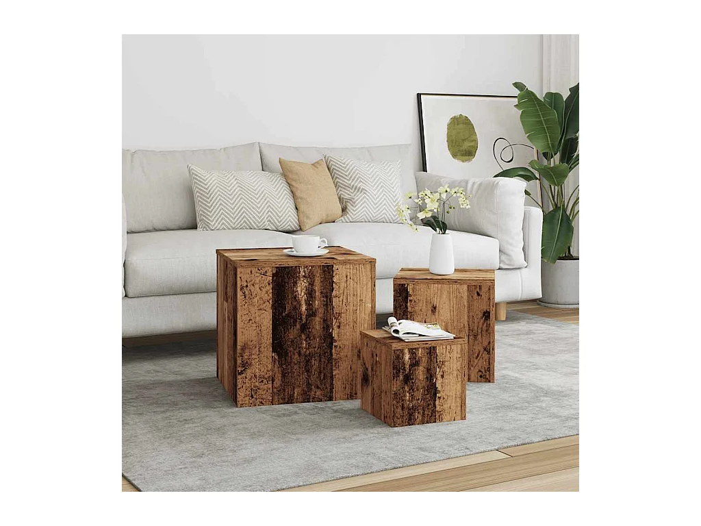 Tables d'appoint 3 pcs chêne artisanal bois d'ingénierie
