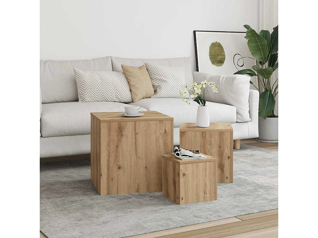 Tables d'appoint 3 pcs chêne artisanal bois d'ingénierie