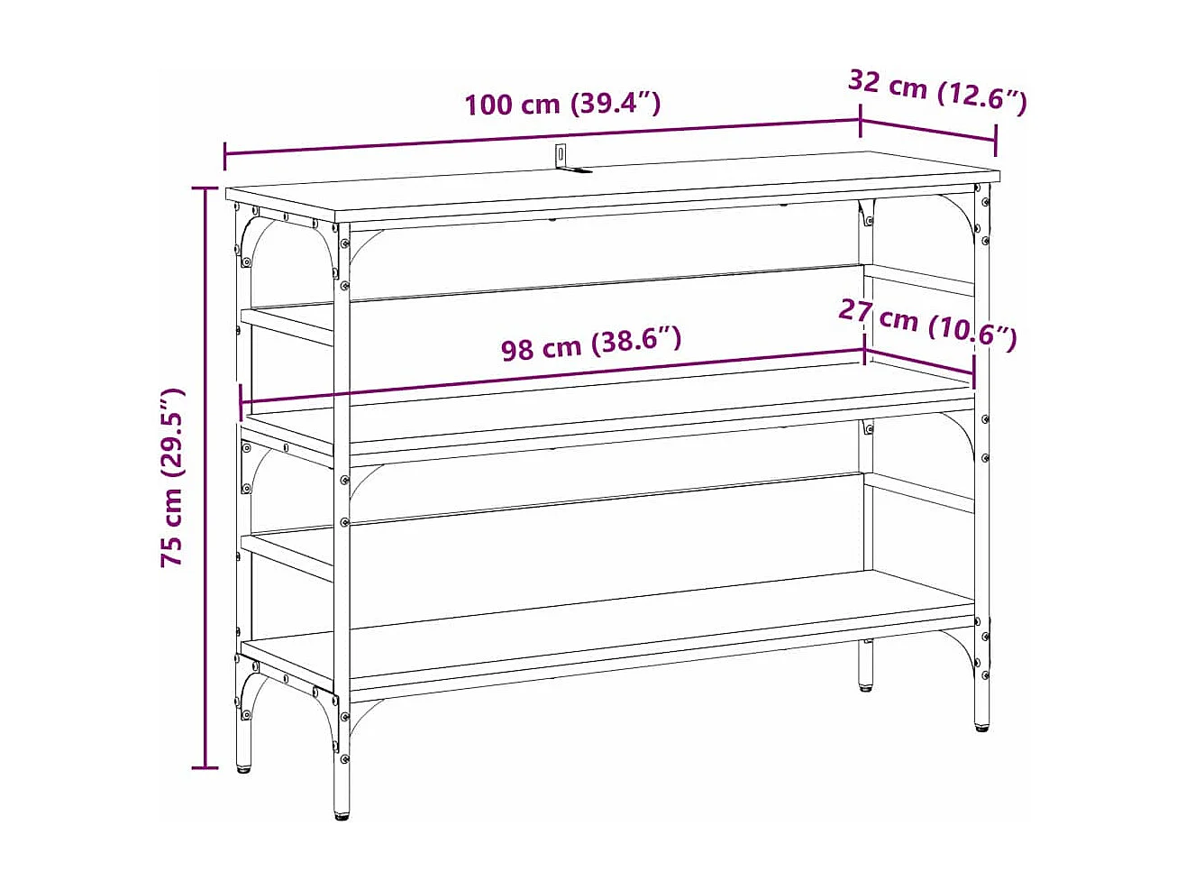Consoletafel Zwarte eik 100 x 32 x 75 cm Bewerkt hout