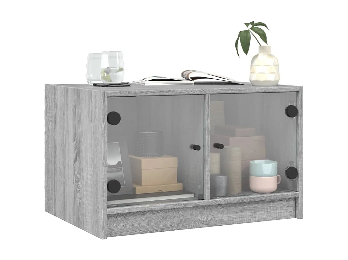 Salontafel met glazen deuren Sonoma grijs 68x50x42 cm