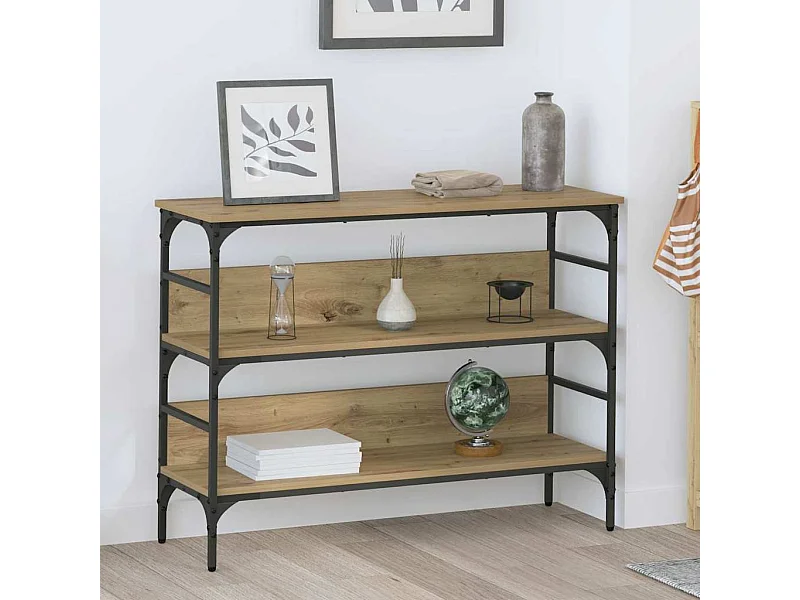 Consoletafel met plank, handgemaakt eikenhout, 100 x 32 x 75 cm