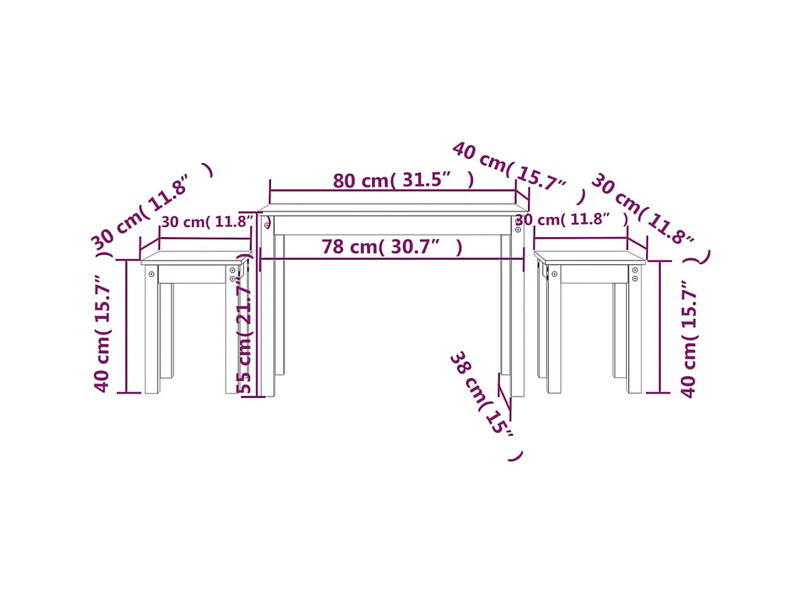 Bijzettafels 3 stuks Massief grenenhout