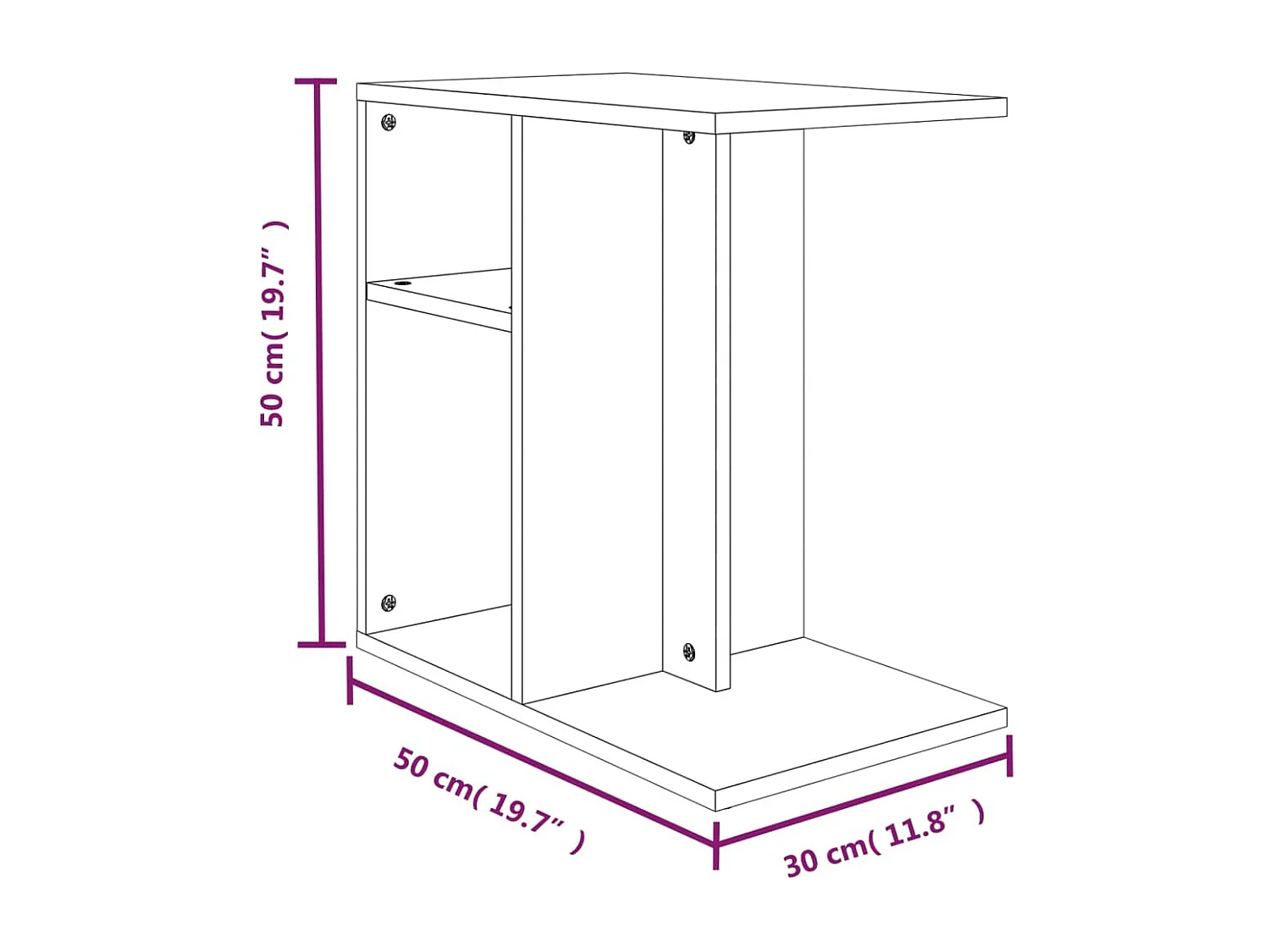 Mesa auxiliar de roble ahumado 50x30x50 cm Madera de ingeniería