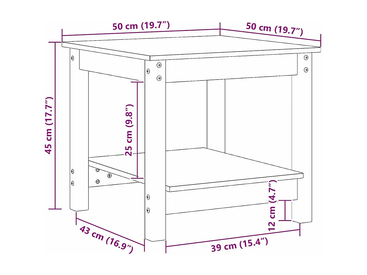 Table basse Marron cire 50 x 50 x 45 cm Bois massif en pin