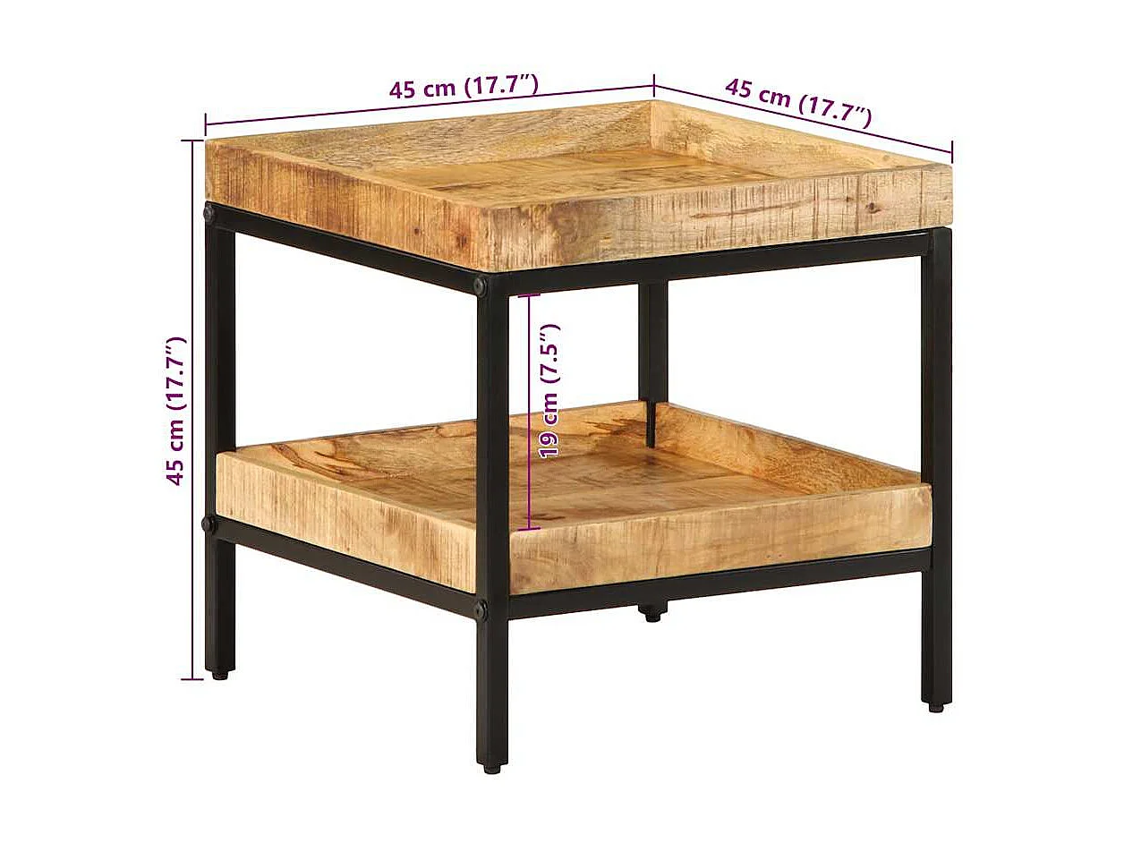 Bruine bijzettafel 45 x 45 x 45 cm massief mangohout