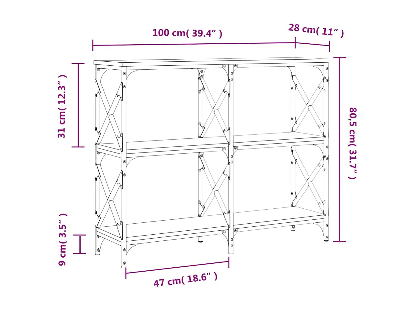 Consola de roble ahumado 100x28x80,5 cm madera de ingeniería