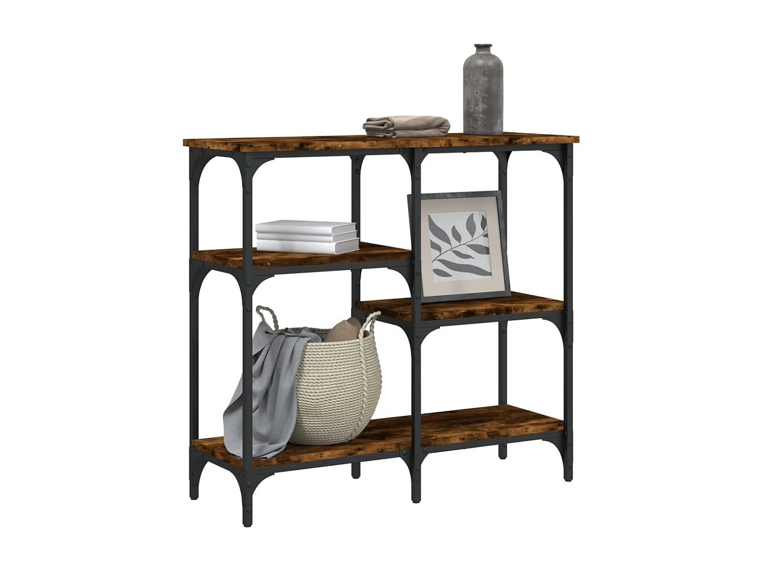 Tavolo consolle in rovere affumicato 80x29x75 cm in legno ingegnerizzato