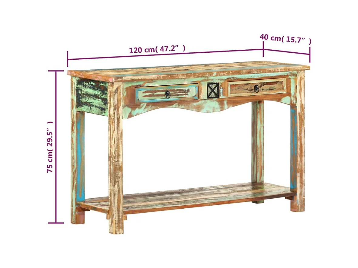 Mesa consola 120x40x75 cm Madera maciza recuperada