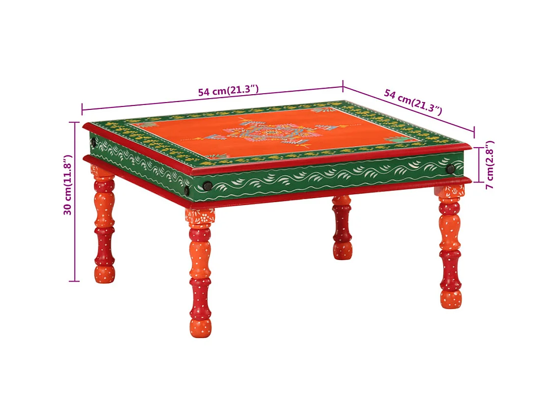 Oranje salontafel van massief mangohout, handbeschilderd