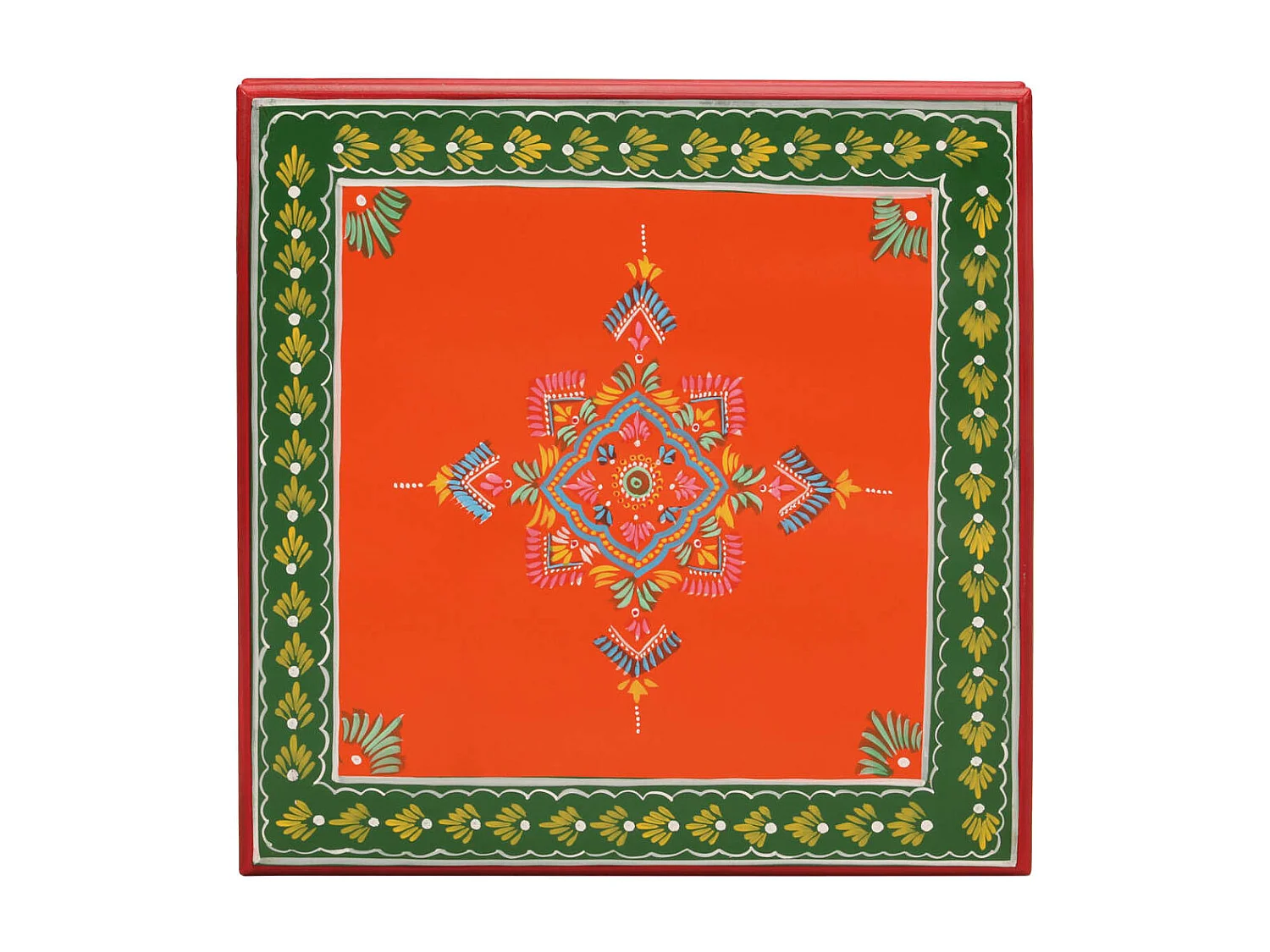 Table basse orange bois de manguier massif peint à la main