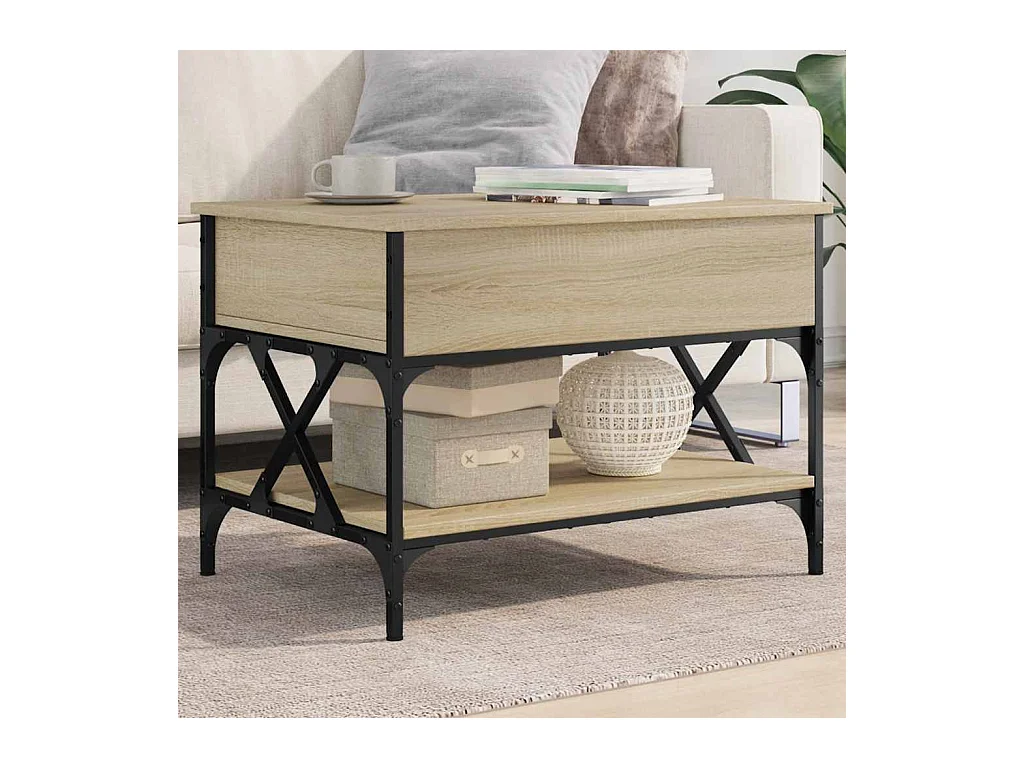 Table basse chêne sonoma 70x50x50 cm bois d'ingénierie et métal