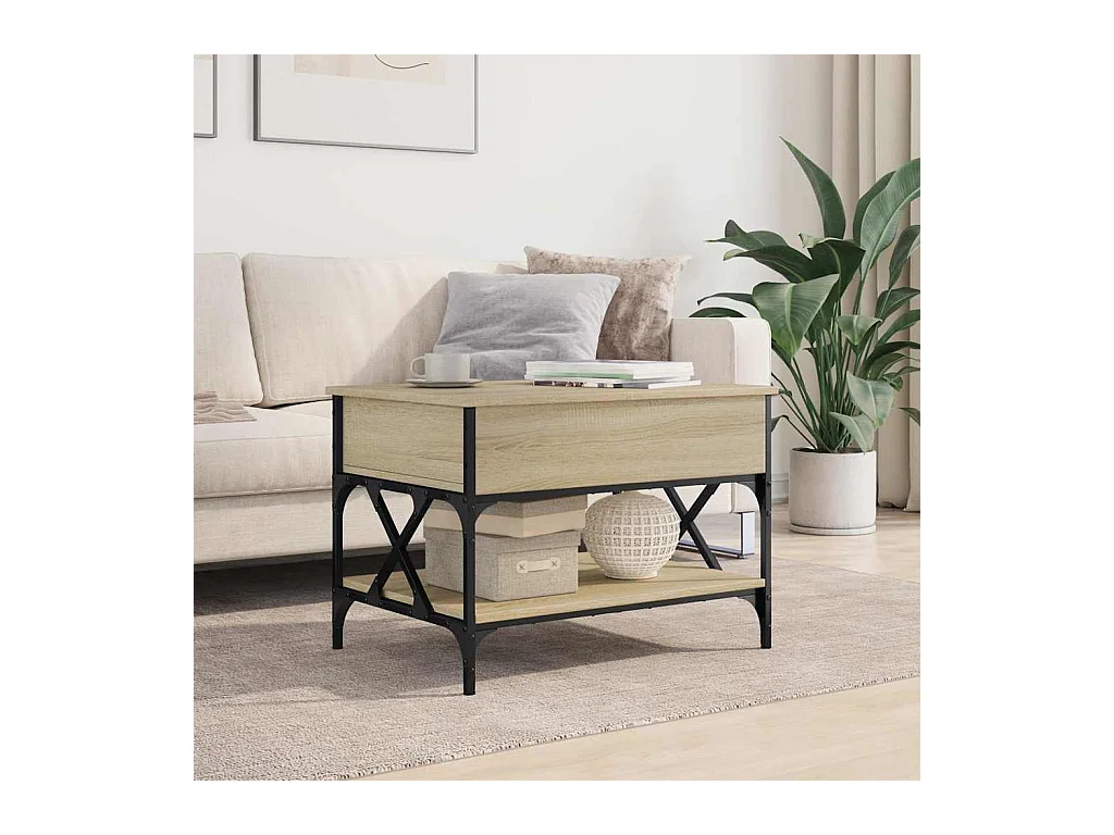 Table basse chêne sonoma 70x50x50 cm bois d'ingénierie et métal