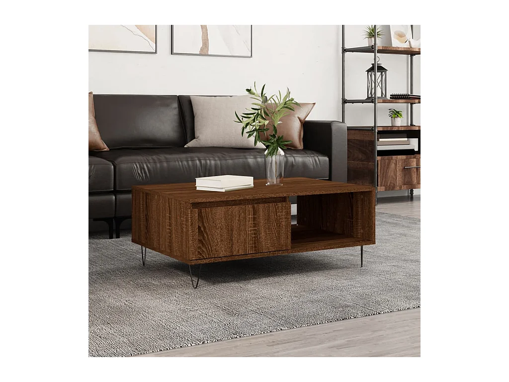 Table basse chêne marron 90x60x35 cm bois d'ingénierie
