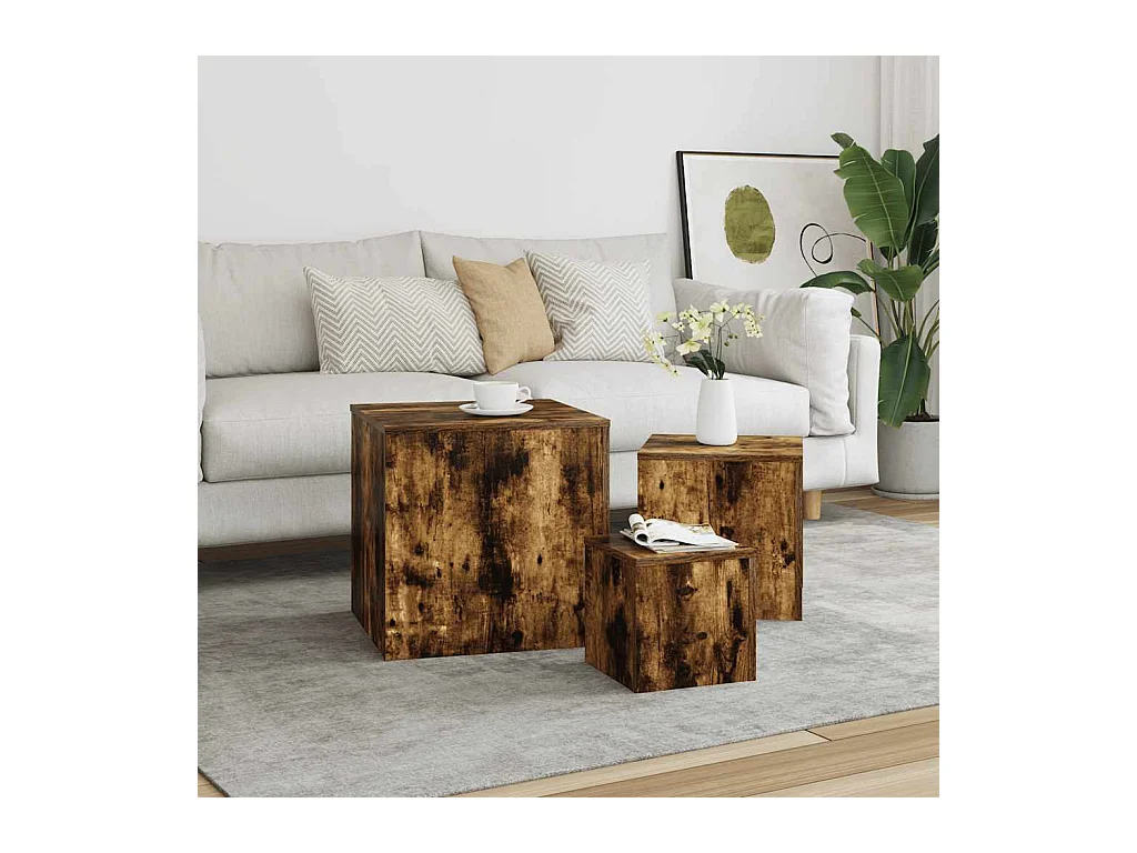 Tables d'appoint 3 pcs Chêne fumé Bois d'ingénierie