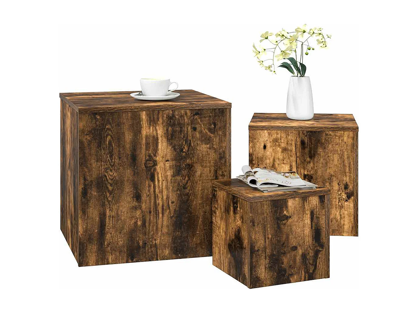 Tables d'appoint 3 pcs Chêne fumé Bois d'ingénierie