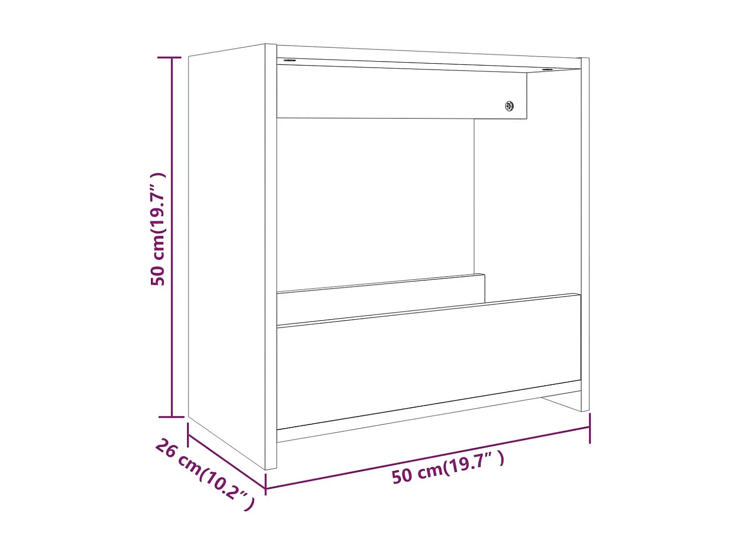 Tavolino laterale in rovere affumicato 50x26x50 cm in legno ingegnerizzato