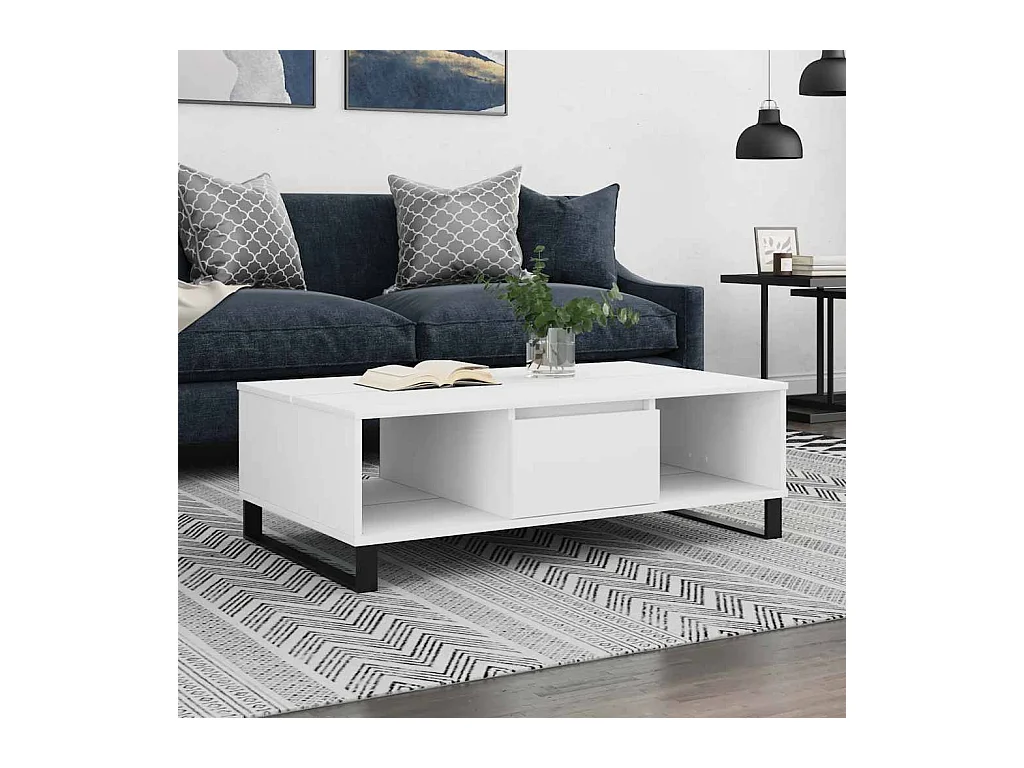 Table basse blanc 104x60x35 cm bois d'ingénierie