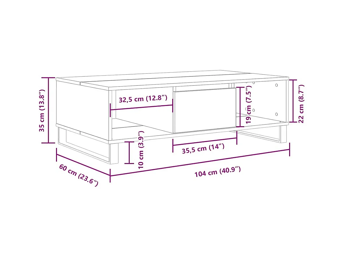 Table basse blanc 104x60x35 cm bois d'ingénierie
