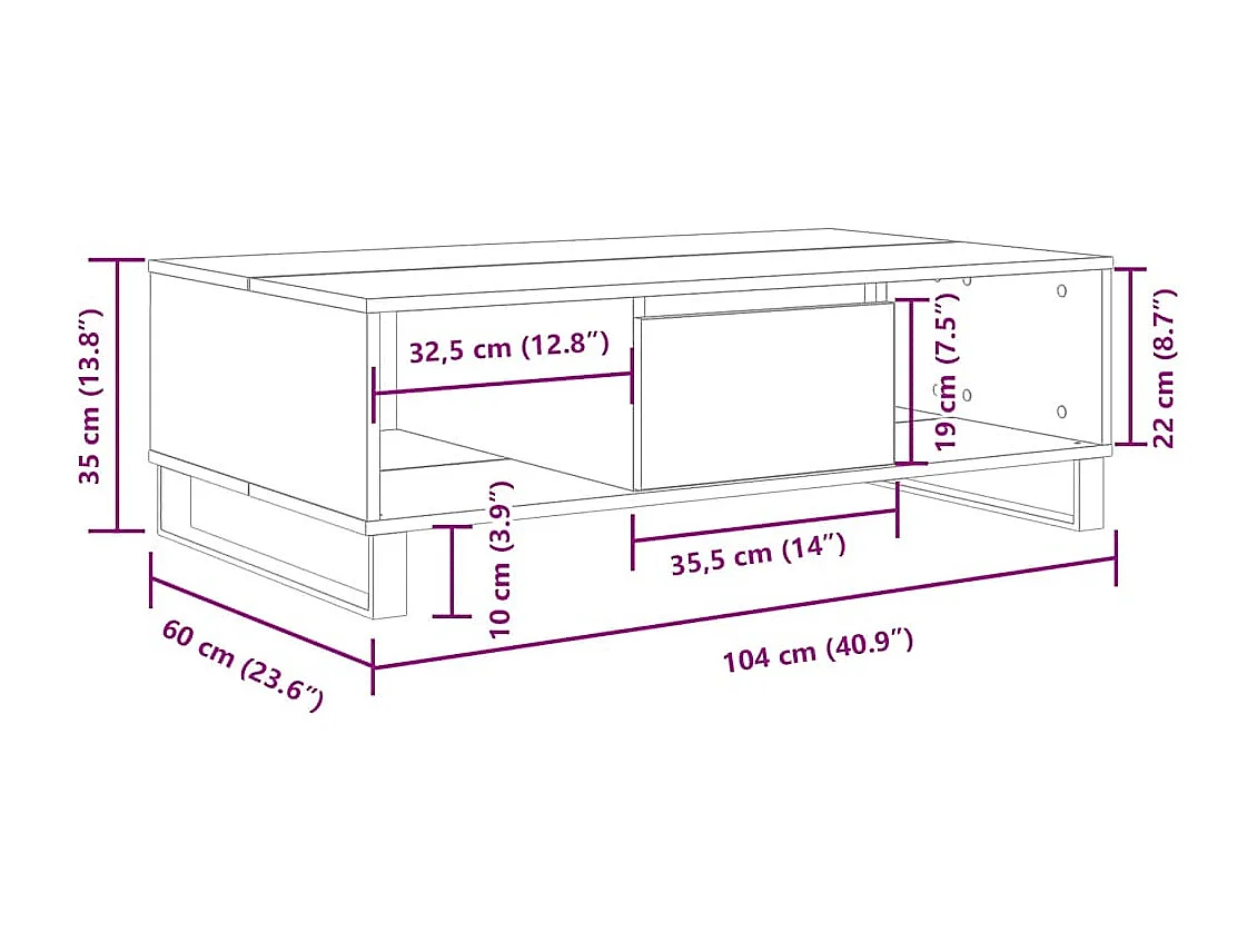 Witte salontafel 104x60x35 cm bewerkt hout