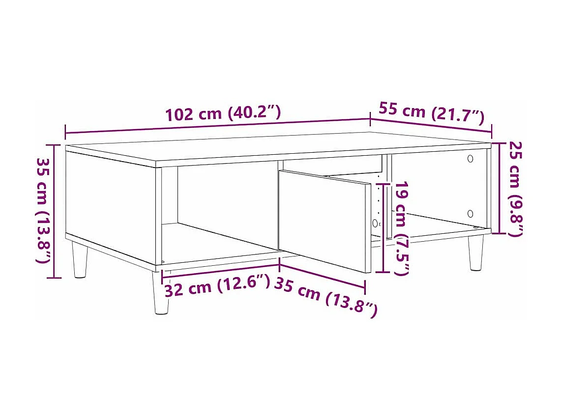 Mesa de centro de roble Sonoma 103,5 x 60 x 35 cm Madera de ingeniería