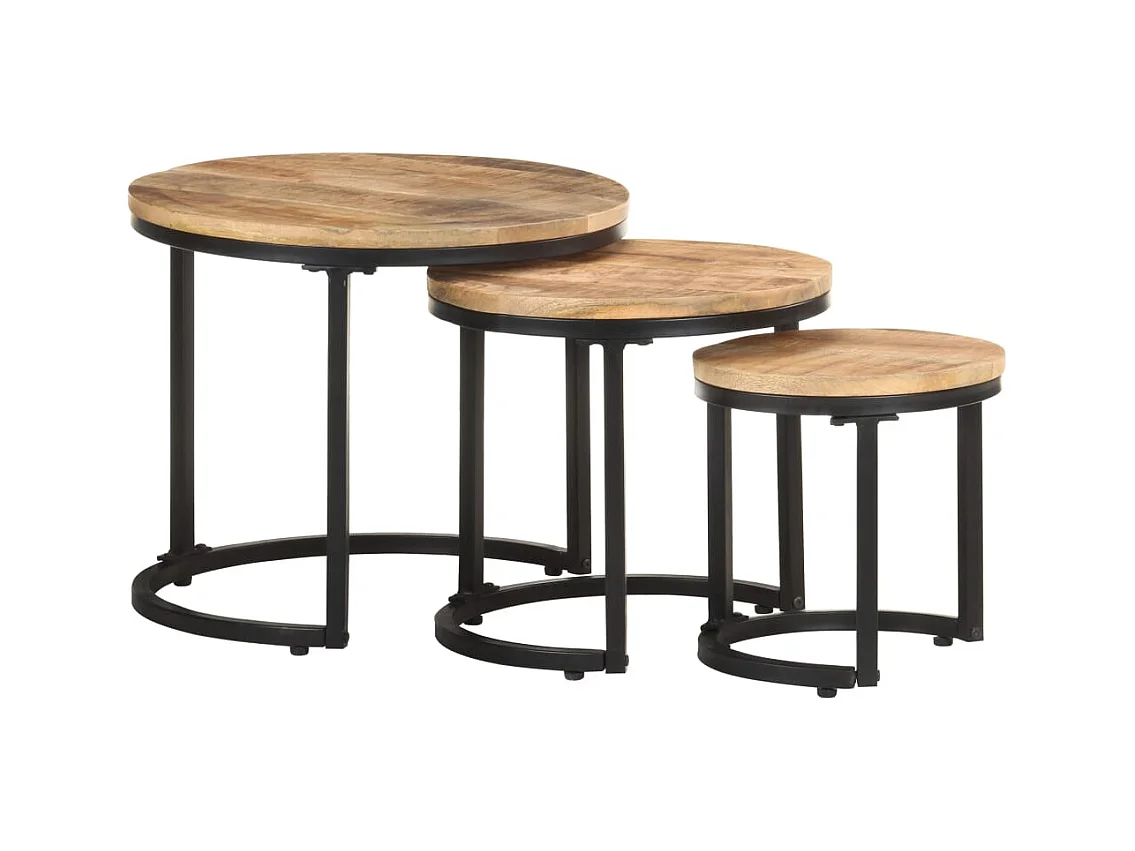 Tavolini laterali in legno di mango grezzo da 3 pezzi