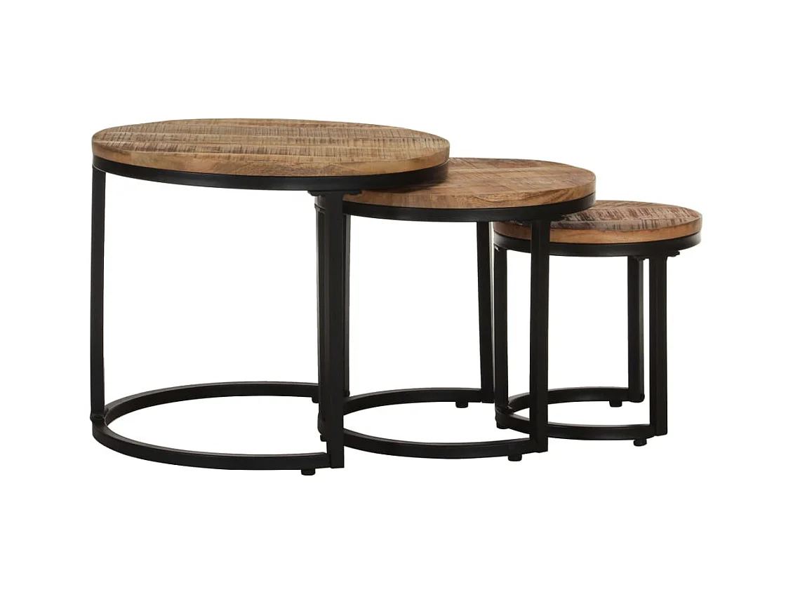 Tavolini laterali in legno di mango grezzo da 3 pezzi