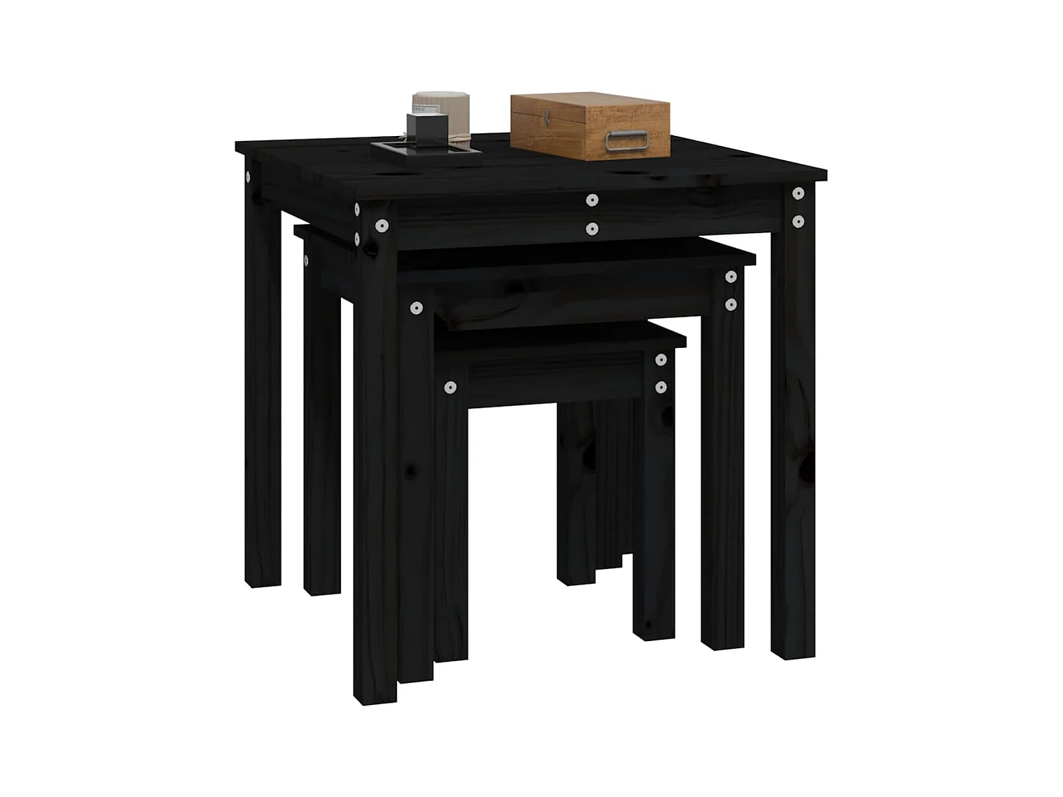Tables gigognes 3 pcs Noir Bois de pin massif