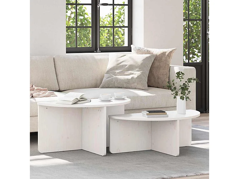Table basse 2 pcs Blanc 79 x 39,5 x 40 cm Bois massif en pin