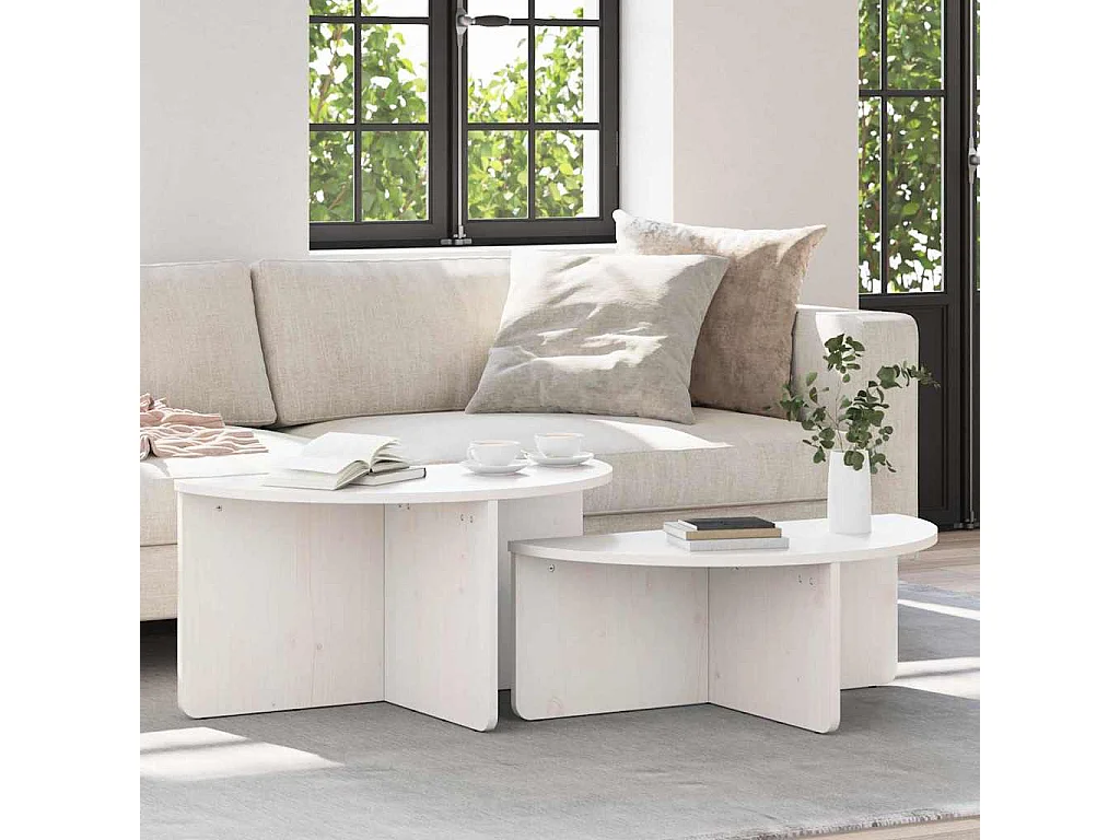 Table basse 2 pcs Blanc 79 x 39,5 x 40 cm Bois massif en pin