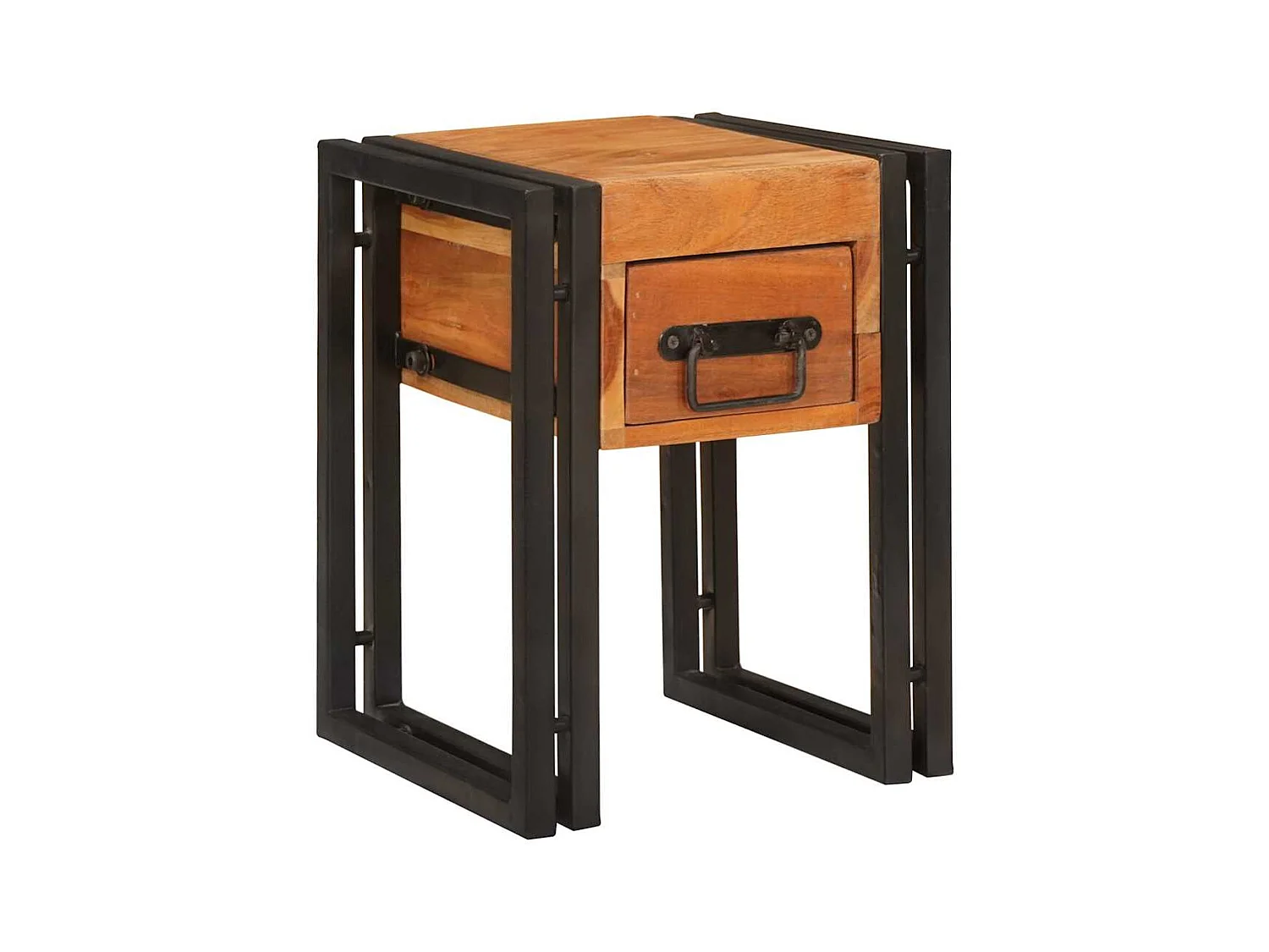 Tavolino laterale 30 x 30 x 40 cm Legno massello di acacia e metallo