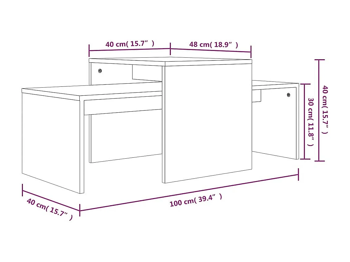 Set di tavolini da caffè in rovere marrone 100x48x40cm in legno ingegnerizzato