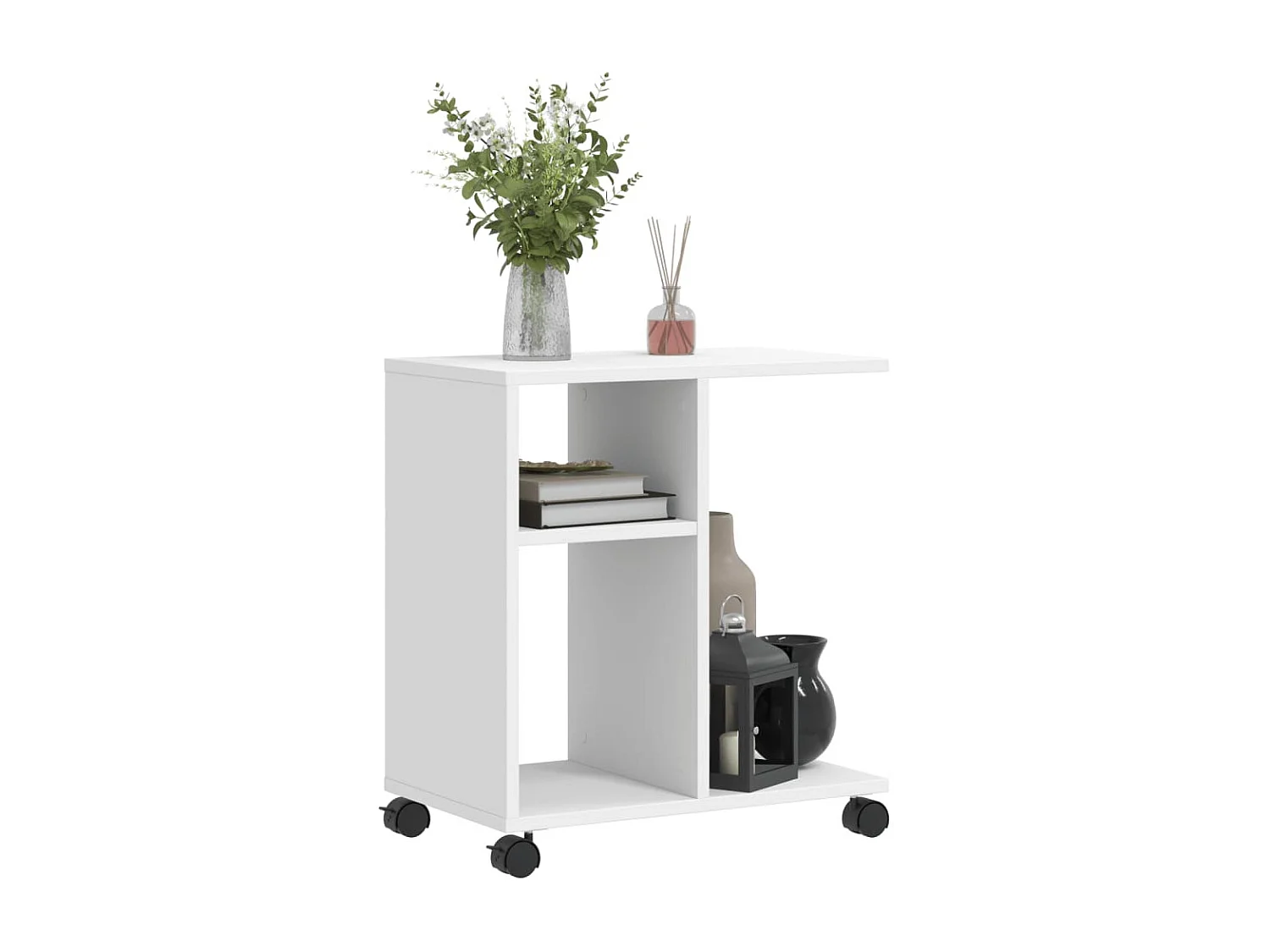 Bijzettafel met wielen wit 50x30x55 cm bewerkt hout