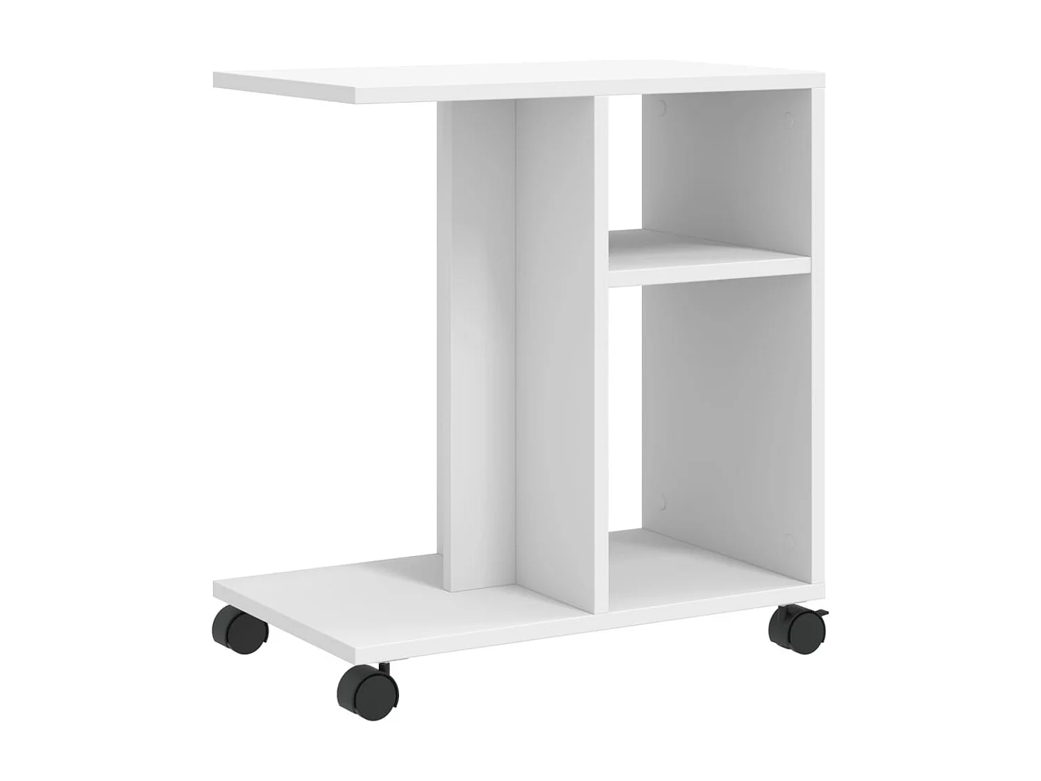 Tavolino laterale con ruote bianco 50x30x55 cm in legno ingegnerizzato