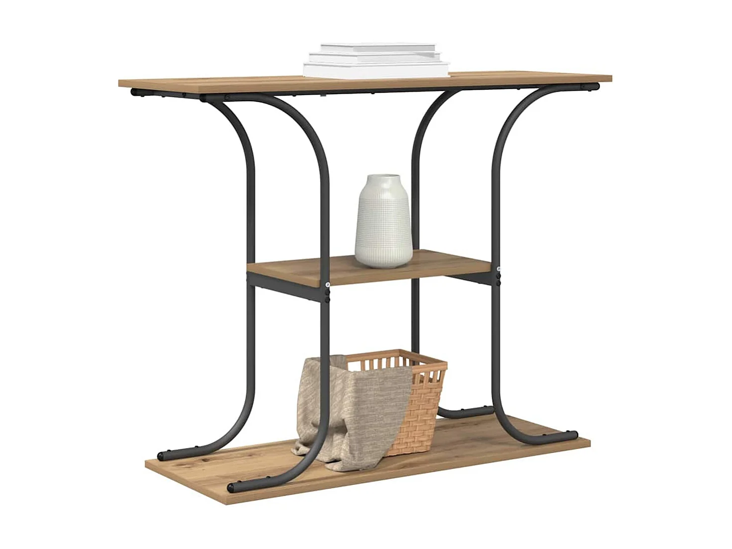 Consoletafel met plank, handgemaakt eikenhout, 101 x 35 x 80,5 cm